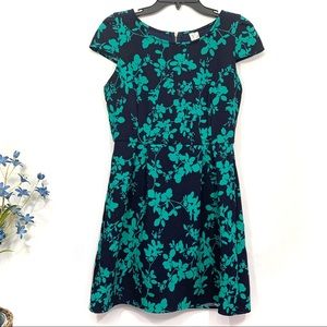 Pink Owl Women's Blue Green Short Cap Sleeves Skater Dress - Size Small